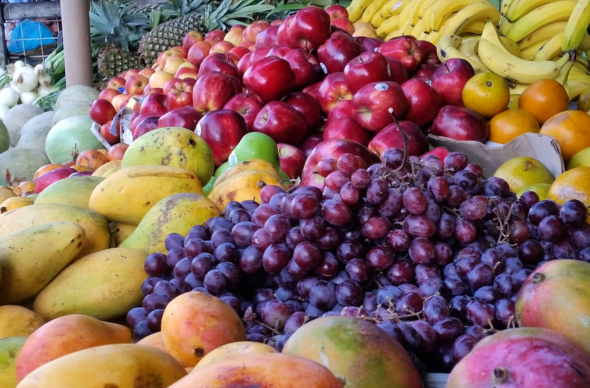 Fruit and vegetable stand in downtown Fronteras